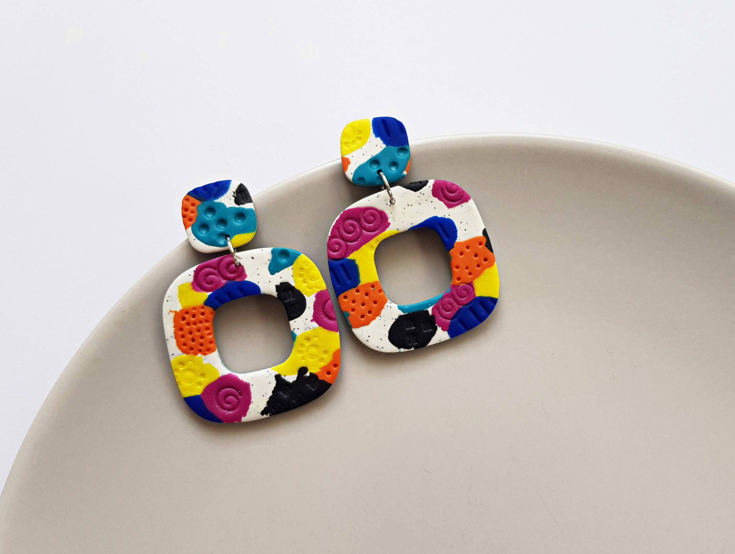 Fun colorful statement earrings funky square hoop earrings Etsy