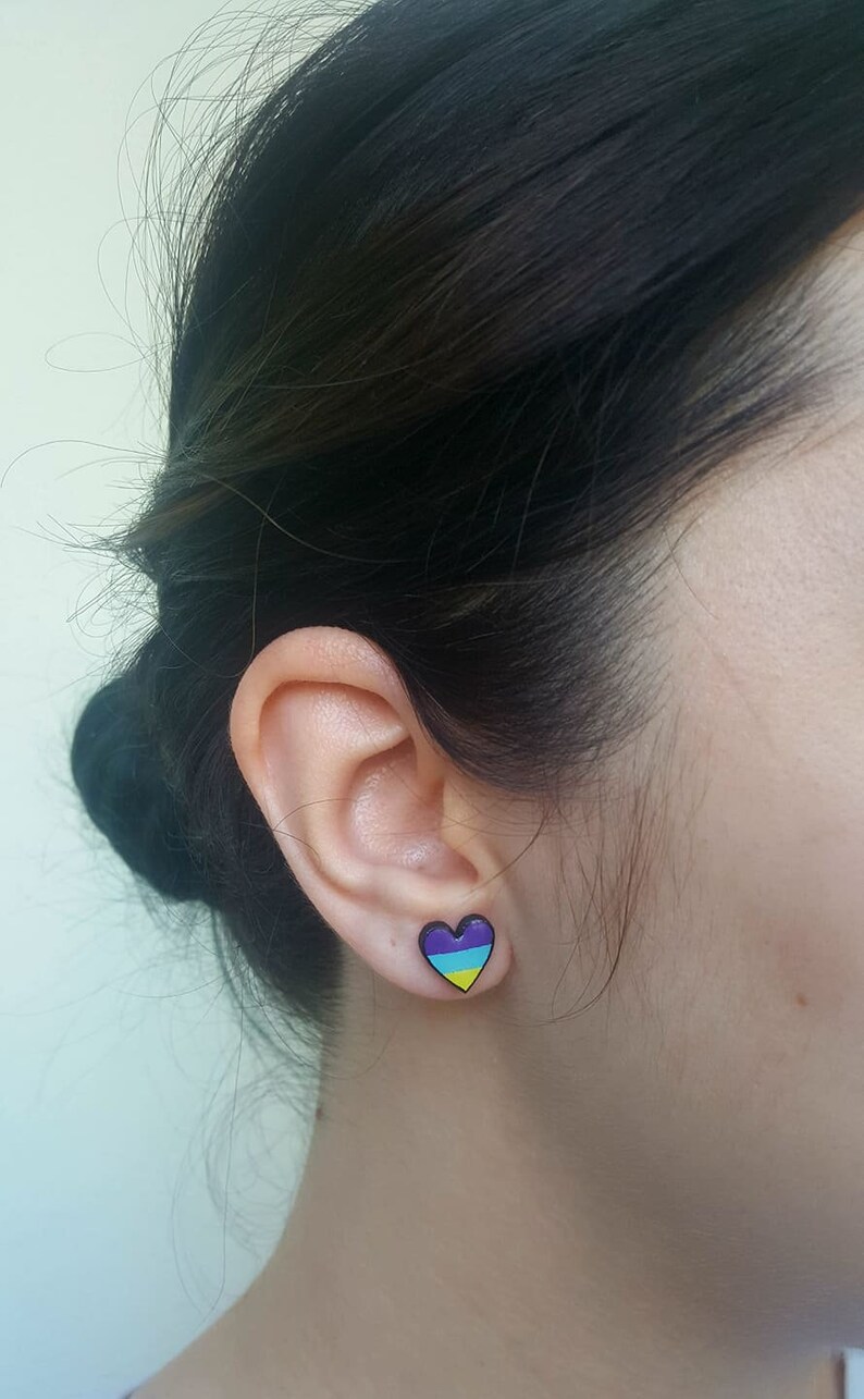 Heart Shaped Earrings Purple Blue Yellow Real Resin Earrings Tiny Stud Earrings