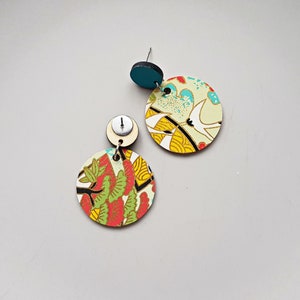 Handmade japanese themed earrings, wood and paper statement jewelry, rave accessories, artsy fashion, street wear, unique gifts for her image 3