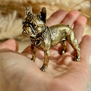 Solid brass French Bull dog Statue, Metal bulldog Statuette, Franchie lover gift, Creative Desktop decoration, Bull Dog Miniatures