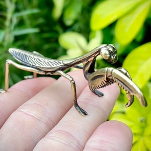 Fine Lifelike Solid Brass Praying Mantis Statue, Metal Pen Rest, Japanese Desk Accessory, Christmas gift, Dip Pen Holder