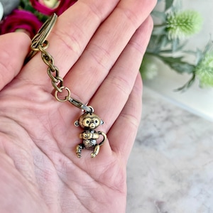 Fine craftsmanship Solid Brass monkey with rotating head pendant, Brass macaca keyring, mini monkey necklace , Cool gift