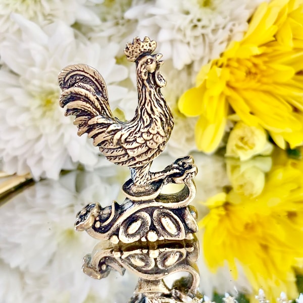 Solid brass figurine Cockerel, Rooster miniature, Chicken decorative small figurine, Metal rooster, Country Decor, Brass Rooster