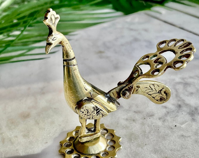 Antique Brass Peacock, Kohl Eyeliner Brass Peacock Figurine, Handmade