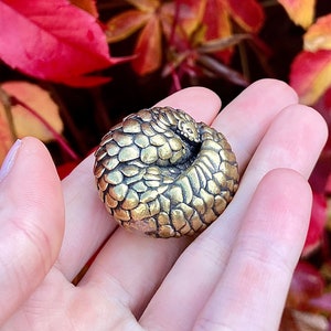 Fine craftsmanship, Snuggled Pangolin, Metal Solid Brass Figurine, Paperweight, Desktop ornament, Vintage, Cozy friend, Home decoration