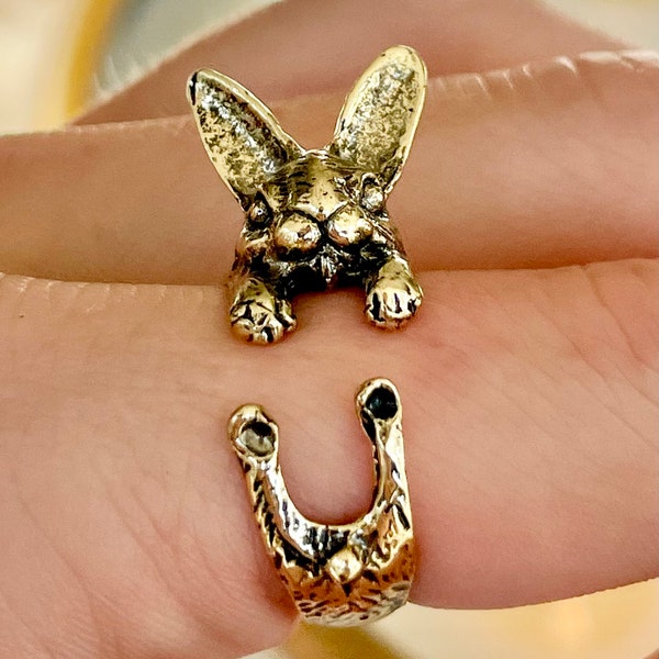 Adjustable Bunny Ring, Brass Ring, Forest style, Rabbit Jewelry, Cute animal ring, Animal Ring, Bunny gift for Christmas