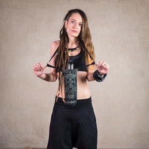 Goth Water Bottle Holder - Skeleton and Skull Bone Print Vegan Cotton Festival Belt Bag