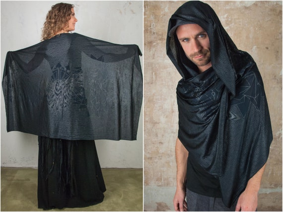 Black Witch Crow Bird Scarf Sarong and Shawl for Raven Cosplay Print Scarf and Gothic Dress for Goth Mens and Women Clothing