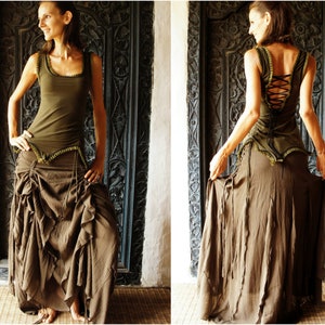 Witch Moulin Rouge Skirt for Pixie Elven Steampunk Witch Dress with Medieval Criss Cross Stringing Adjustable Waist and Curled Front Length