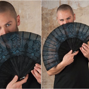 Star Wars Hand Fan and Jedi Folding hand fans with Sacred Geometry Cyberpunk Gothic Wedding Gift for Him 30 cm