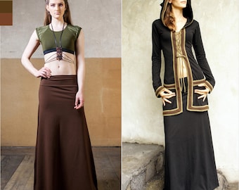 Falda larga maxi élfica, combinación para ropa de festival, ropa de duendecillo, ropa urbana cyberpunk para mujer, vestido recto simple con largo ajustable