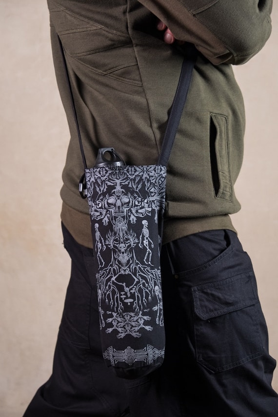 Goth Water Bottle Bag | Skeleton Festival Accessory Belt, Bottle Holder