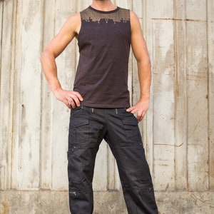 Mens Baggy Cargo Pants Goth Techwear Alternative Mens Clothing Cyberpunk Multi Pocket Trousers | Dark Miltary Cyberpunk 2077 Goth Cosplay image 2