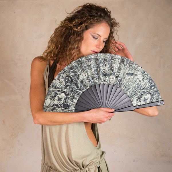Hand Fan | Folding hand fans with Dark Mori design | Goth Gifts | Handmade Fans | Hand Fan Alice Green