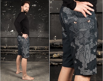 Szorty kąpielowe Festival z nadrukiem lwa w stylu Cyberpunk i spodenkami typu boardshorts
