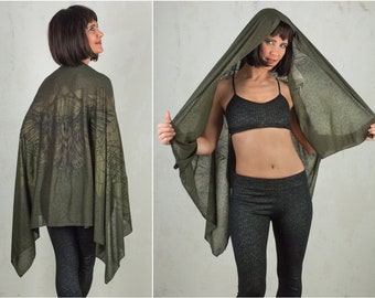 Festival Shawl and Crow Bird light Summer Scarf like Cashmere Scarf for Raven Cosplay Green Witch Sarongs and Head Scarf