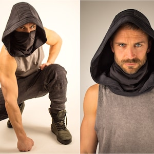 Medieval Hooded Cape Face Mask for Grey Jedi Ranger Cosplay Star Hoodie Wars Viking Costume Wizard Hat Assassins Outfit Celtic Druid Shawl