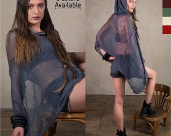 Crochet Knit Summer Poncho with Oversized Hood for Fairy Witch Dress and Elven Clothing
