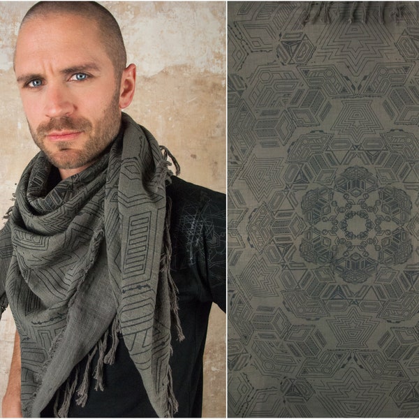 Grey Jedi Cotton Scarf and Linen Shawl as Keffiyeh Shemag Military Summer Scarf or Festival Accessory for Star Wars Cosplay