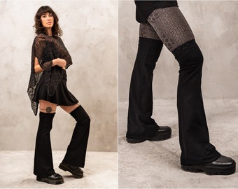 Scaldamuscoli per Mercoledì Addams Cosplay Goth Stulpen Gamba alta regolabile Bootcut Donne Polsini per gambe Cybergoth Costume Sith Rave Wear