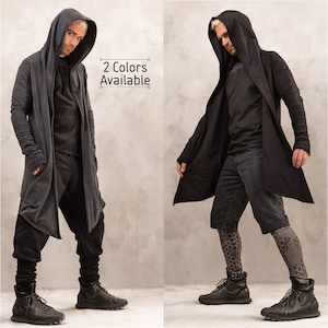 Futuristic Cyberpunk Oversized Cardigan: Jedi Robe  Men&#39;s Hooded Kimono Cape Coat for Post Apocalyptic & techwear Gothic Wasteland Cosplay