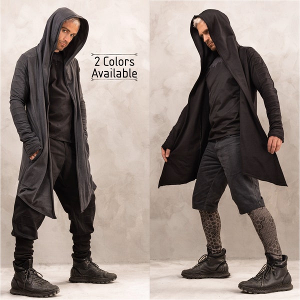 Futuristische Cyberpunk Oversized Cardigan: Heren Kimono Cape Coat met capuchon voor Post Apocalyptische Jedi & Dystopische Gothic Wasteland Cosplay