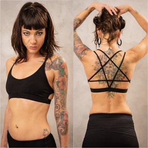 Pentagramme yoga haut de sport vêtements de sport gothiques avec motif de ficelle dans le dos Pilates Festival vêtements cool été haut pour femmes sorcière cosplay image 1