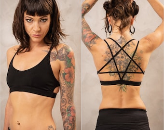 Pentagramme yoga haut de sport vêtements de sport gothiques avec motif de ficelle dans le dos Pilates Festival vêtements cool été haut pour femmes sorcière cosplay