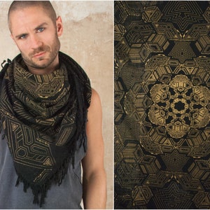 Cotton Linen Scarf with Sacred Geometry Print for Star Wars Cosplay as Keffiyeh Shemag Military Summer Scarf and Shawl
