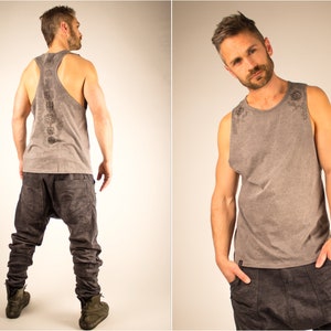 Ninja Shirt and Men with wide cut back Sacred Geometry Star Samurai Wars Print and Cyberpunk Clothing Gift for Him Grey Jedi Tattoo Tees