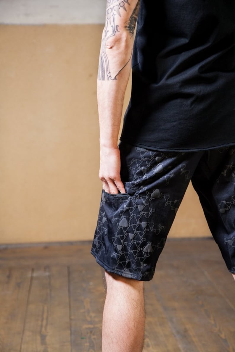 Post Apocalyptic Basketball Shorts and Beach Wear with Sacred Geometry LSD Print Mens Festival Shorts Domi image 3