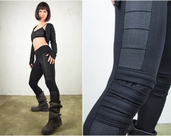 Cyberpunk Post Apocalyptic Leggings with Sacred Geometry black Print for Goth Clothes and Asashin Steampunk Leggings