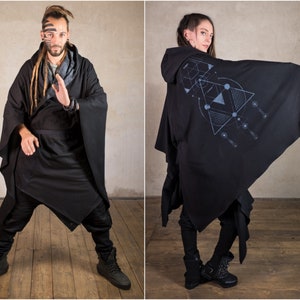 Hooded Loose Sith Cardigan in Jedi Robe Style Plus Size Kimono for Star Wars Cosplay Cyber Wizard Goth Jacket for Festival Wear Coat