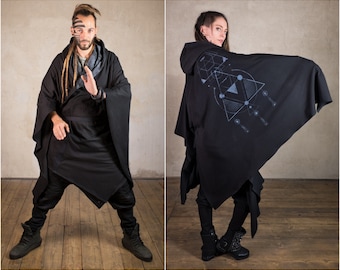 Hooded Loose Cardigan in Jedi Style Plus Size Kimono for Star Wars Cosplay Cyber Goth Jacket for Festival Wear Steampunk Coat