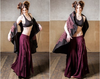 Longue maxi jupe Renaissance pour vêtements gothiques victoriens, tenue de festival, ruban de dentelle pour l'agitation, robe de sorcière en tulle gothique, style vampire