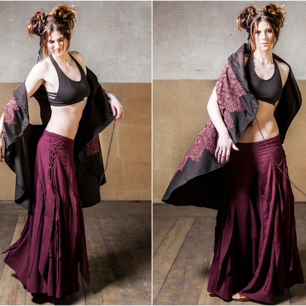 Longue maxi jupe Renaissance pour vêtements gothiques victoriens, tenue de festival, ruban de dentelle pour l'agitation, robe de sorcière en tulle gothique, style vampire