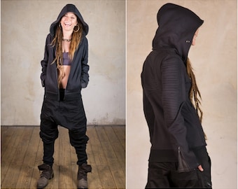 Cyberpunk Jacket and Apocalyptic Clothing for Futuristic Clothing and Star Wars Cosplay | Steampunk Jacket | Jacket Rey Black