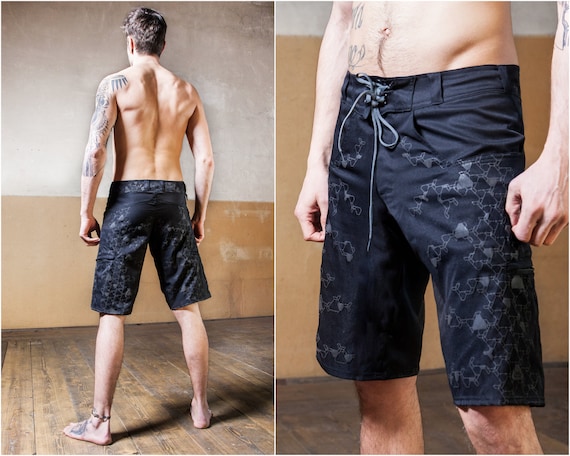 Post Apocalyptic Basketball Shorts and Beach Wear with Sacred Geometry LSD Print Mens Festival Shorts Domi