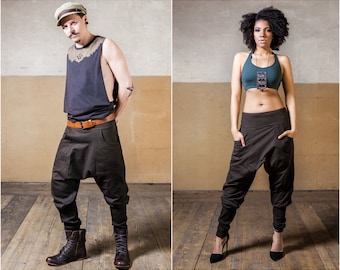 Pantalones Ninja / Pantalones Harem para Mujer / Pantalones Harem para Hombre / Ropa Cyberpunk / Pantalones de Tiro Caído / Pantalones Pumphose / Pantalones Circulares Mocca