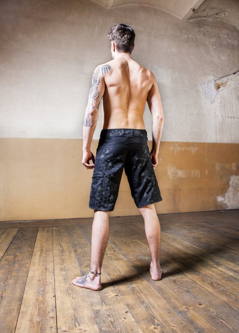 Post Apocalyptic Basketball Shorts and Beach Wear with Sacred Geometry LSD Print Mens Festival Shorts Domi image 2