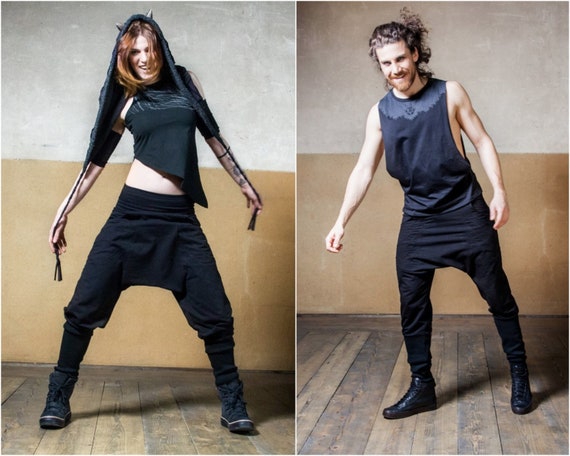 Ninja Pants | Harem Pants Women | Mens Harem Pants | Cyberpunk Clothing | Drop Crotch Pants | Pumphose | Circle Pant Black
