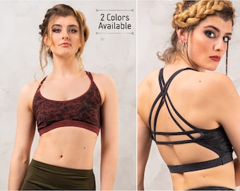 Haut court Pilates Active Wear pour yoga et festivals d'été, soutien-gorge confortable et soutien-gorge imprimé bonnets doux Bralette croisé dans le dos