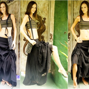 Black Witch Skirt for Pixie Elven Fairy Cosplay Steampunk Medieval Dress with adjustable criss cross laces Goth  Moulin Rouge Rave Clothing