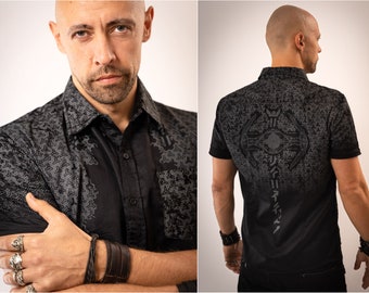 Button Shirt Men Tie Fighter Hawaiian Star Wars Shirt with collar Darth Vader Celestial Button Down Style Goth Clothing Casual Wear Gothic