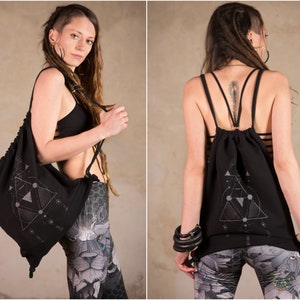 Drawstring Backpack | Turnbeutel oder Beachbag mit Innentaschen | Vegan Backpack | Backpack Tron Black