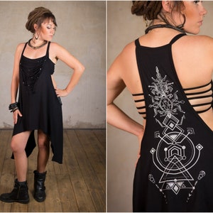Goth Dress | Light summer dress with sacred geometry print | Apocalyptic  Dress | Cyberpunk | Dress Nomad Black