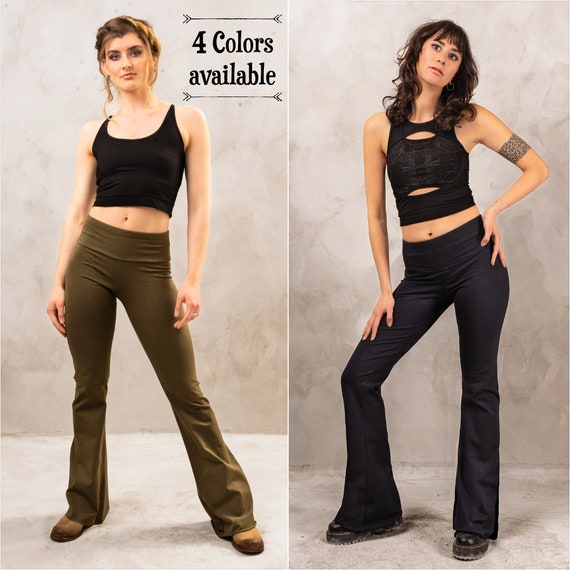Flare Pants for Women With Wide Leg as Yoga Workout Pants or Bohemian Tights  Elven Clothing Rave Wear Bootcut Leggings Mid Waist 