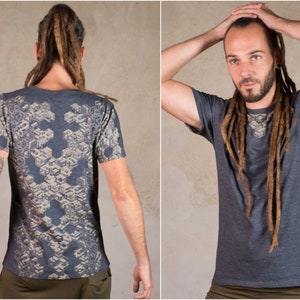 Jedi Shirt men tee shirt with Sacred Geometry Print Pattern Shirt for Cyberpunk Clothing | Cube Shirt Grey