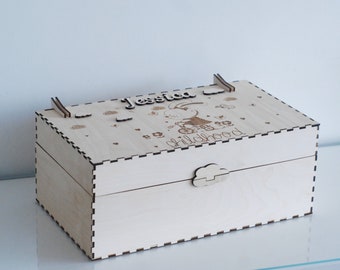 Personalised box, Wooden box, Christening gift,  Large box, Keepsake box, Memory box, Childhood memory