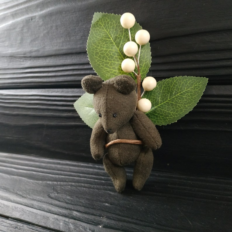 Green Miniature Teddy Bear Toy Blythe, Handmade Flower Artist Bear Toy